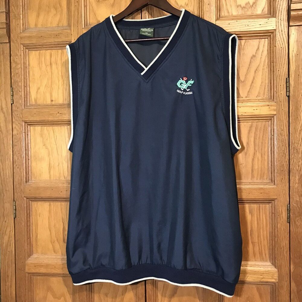 Weatherproof Garment Co. Men's XXL Navy Gray Pullover Golf Vest GF Golf Classic